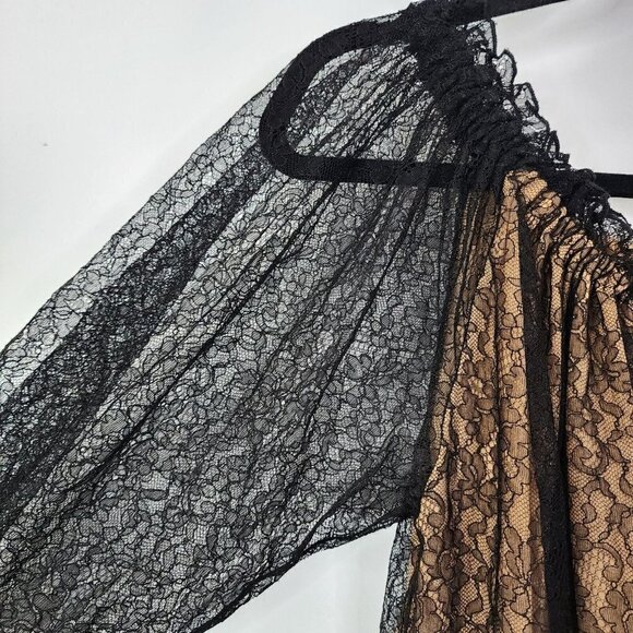 $1295 MICHAEL KORS Made in Italy Black Lace Nude Off the Shoulder Shirt Top 6 - Picture 6 of 16